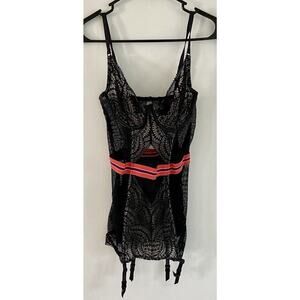 Victoria’s Secret 34D Bustier Suspended Lace Sheer Garter Lingerie Black Pink